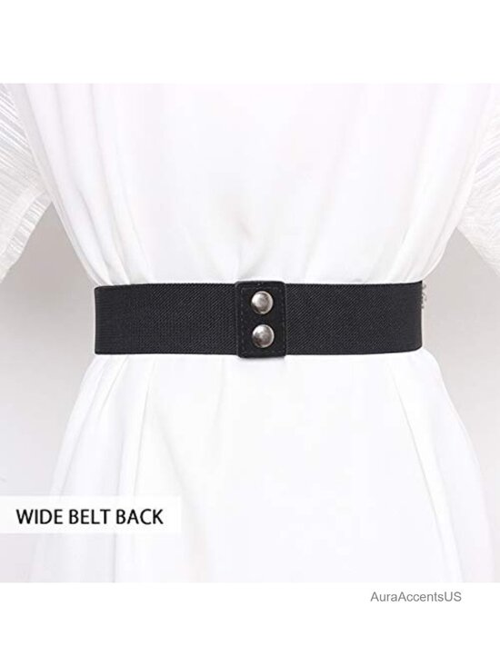 Faux Leather Elastic Waist Belt with Rhinestones Stretch Belt No Buckle Dress